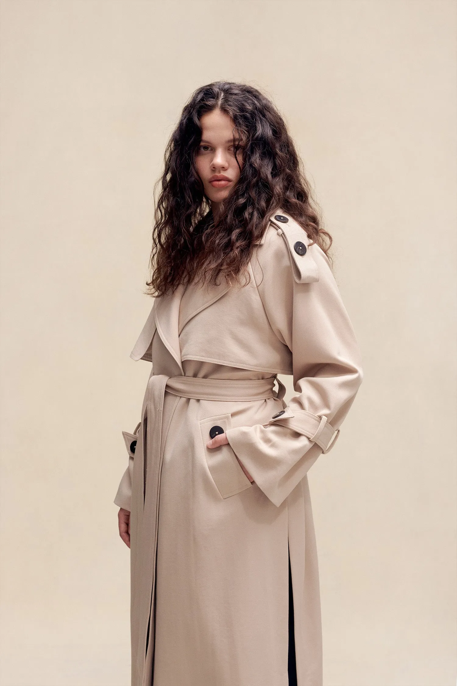 Trench-coat en laine beige