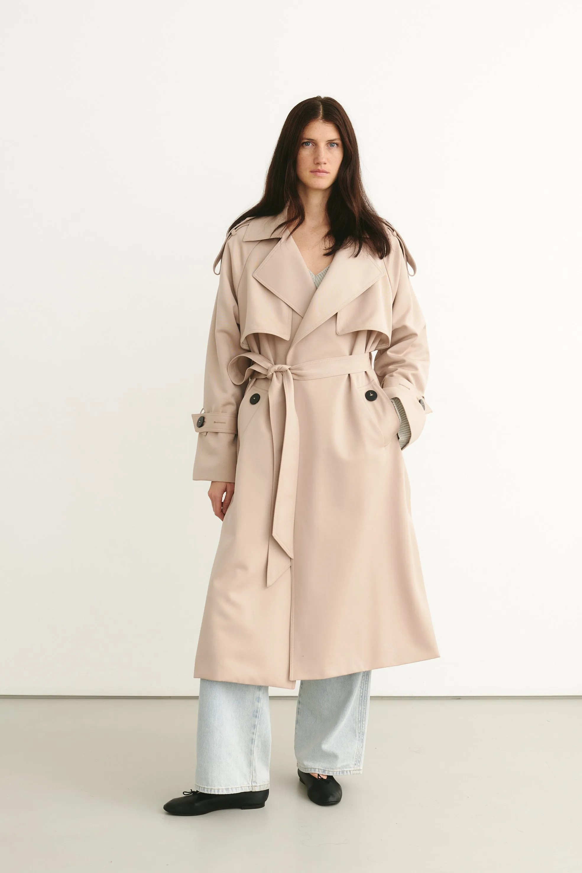 Trench-coat en laine beige