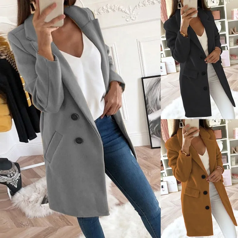 Turn-Down Collar Slim Fit Button Peacoat