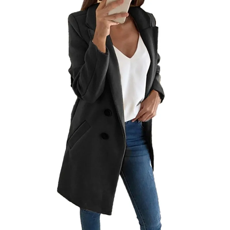 Turn-Down Collar Slim Fit Button Peacoat