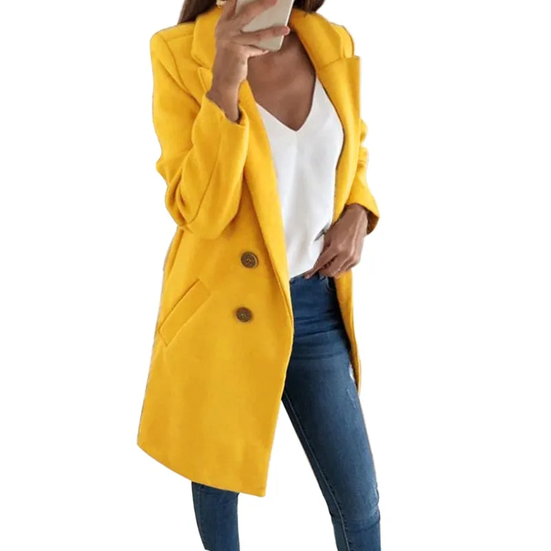 Turn-Down Collar Slim Fit Button Peacoat