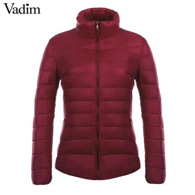 Vadim candy colors Ultra Light duck down coats basic winter jacket women Slim solid stand collar long sleeve outerwear ZC073