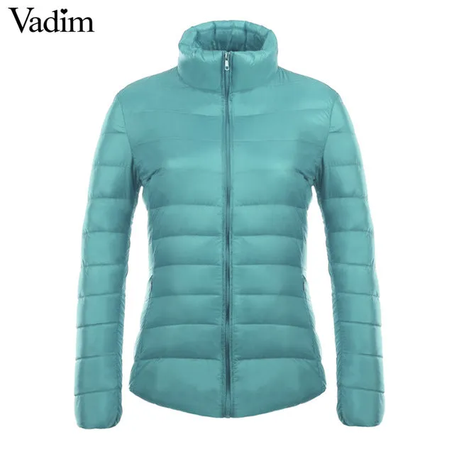 Vadim candy colors Ultra Light duck down coats basic winter jacket women Slim solid stand collar long sleeve outerwear ZC073