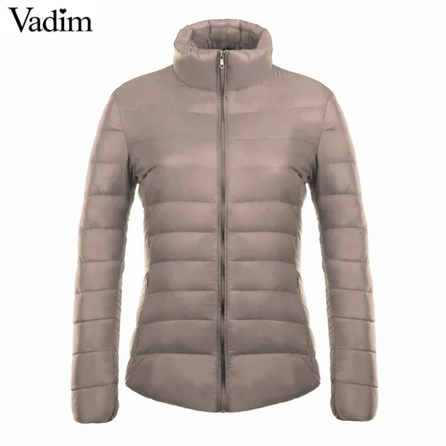 Vadim candy colors Ultra Light duck down coats basic winter jacket women Slim solid stand collar long sleeve outerwear ZC073