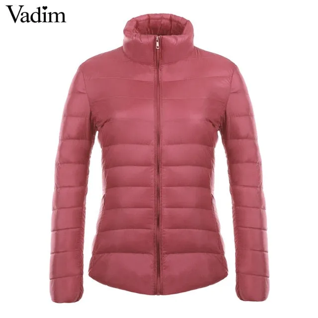 Vadim candy colors Ultra Light duck down coats basic winter jacket women Slim solid stand collar long sleeve outerwear ZC073