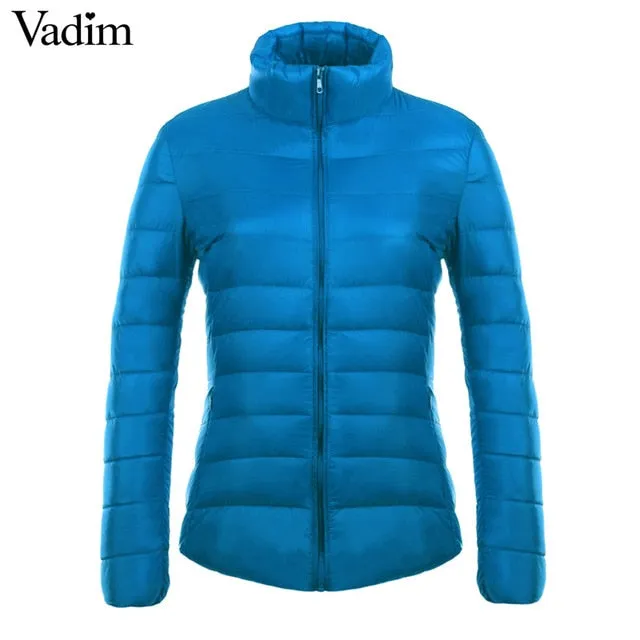 Vadim candy colors Ultra Light duck down coats basic winter jacket women Slim solid stand collar long sleeve outerwear ZC073