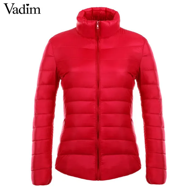 Vadim candy colors Ultra Light duck down coats basic winter jacket women Slim solid stand collar long sleeve outerwear ZC073