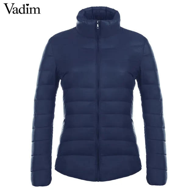 Vadim candy colors Ultra Light duck down coats basic winter jacket women Slim solid stand collar long sleeve outerwear ZC073