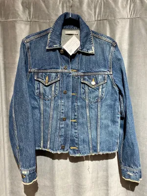 Vince Denim Cropped Jacket with Frayed Cuffs and Trim