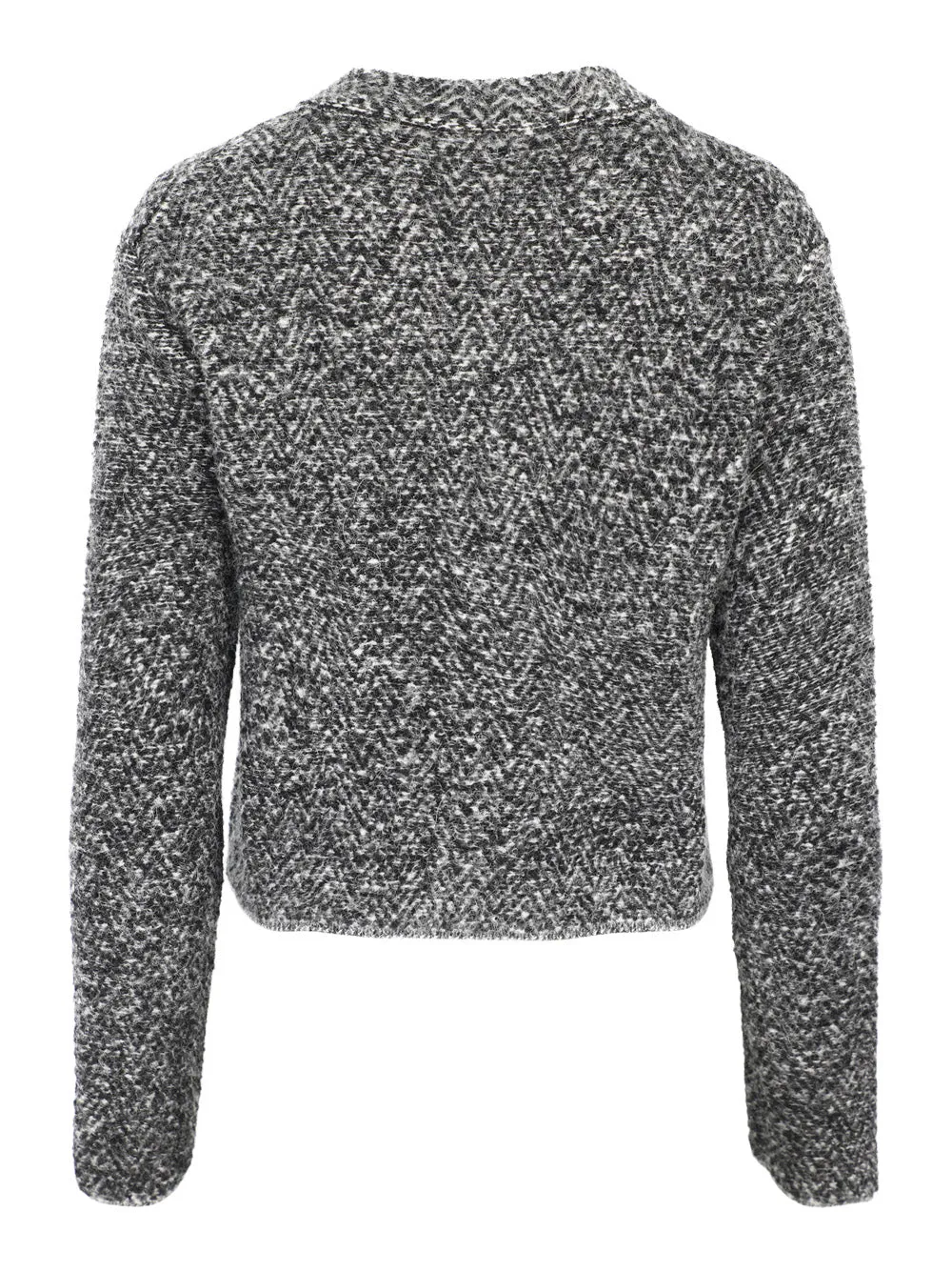 Vince Herringbone Textured Cardi Jacket in Black/Off White Combo