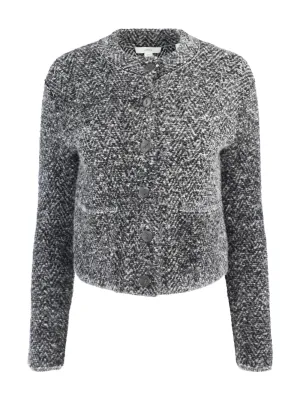 Vince Herringbone Textured Cardi Jacket in Black/Off White Combo