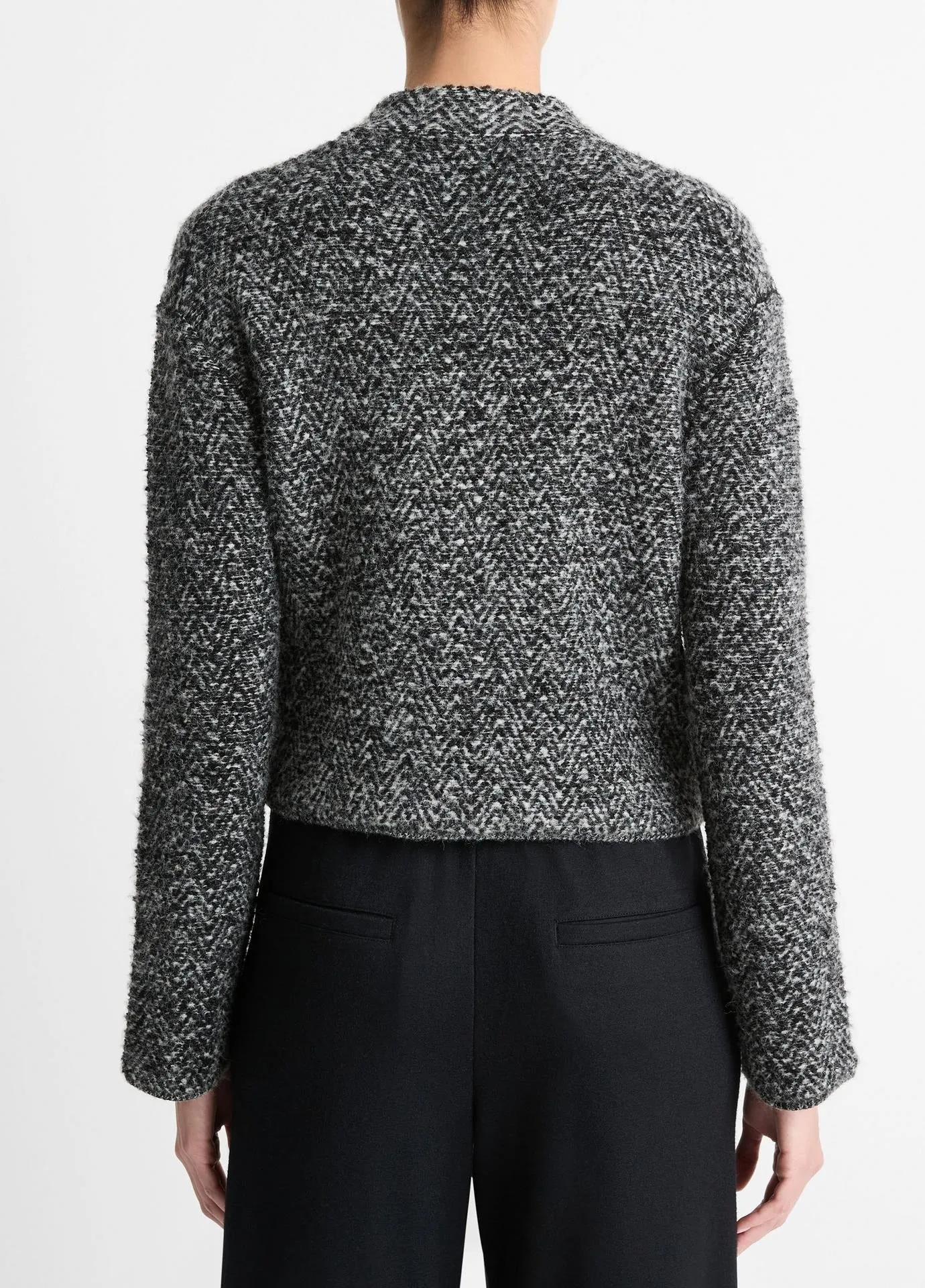 Vince Herringbone Textured Cardi Jacket in Black/Off White Combo