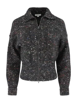 Vince Wool-Silk Donegal Zip Jacket in Black Donegal