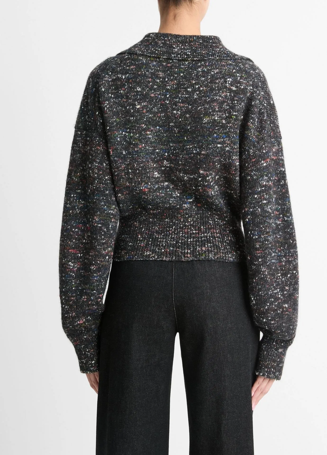 Vince Wool-Silk Donegal Zip Jacket in Black Donegal