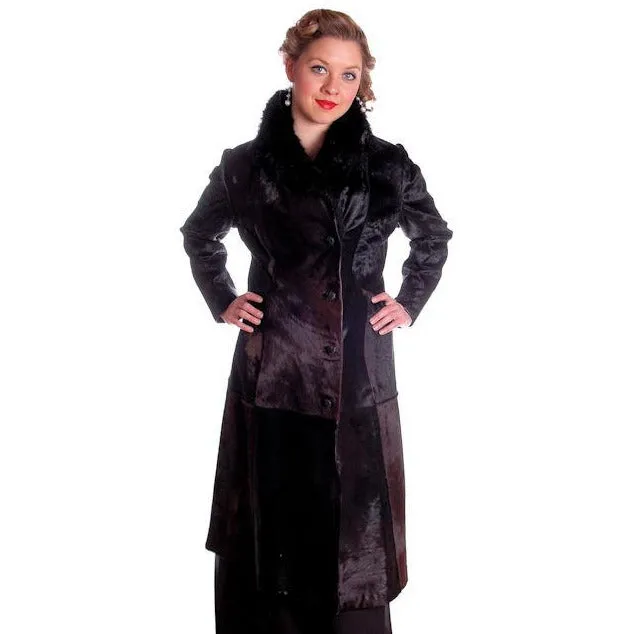 Vintage Black-Brown Shades Pony Fur Trench Coat 1970s Provenance Size 10-12