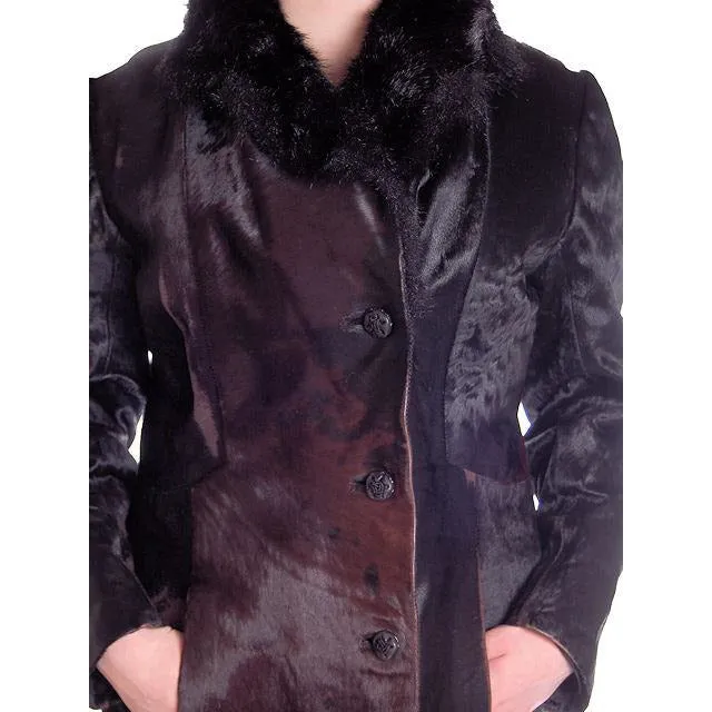 Vintage Black-Brown Shades Pony Fur Trench Coat 1970s Provenance Size 10-12