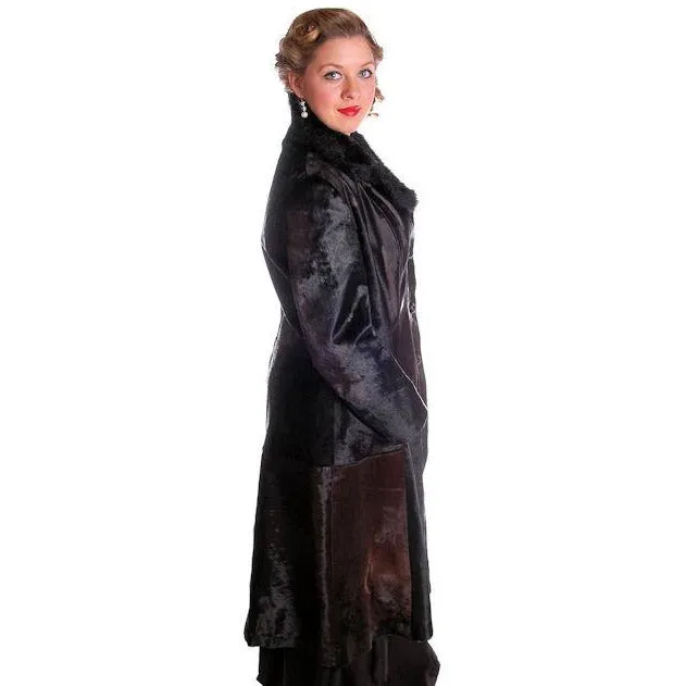 Vintage Black-Brown Shades Pony Fur Trench Coat 1970s Provenance Size 10-12