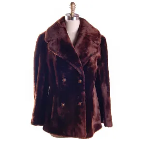 Vintage Brown Mouton Short Dbl Breasted  Coat 1970s  Modern Size 14 Large Pannonia Szorme