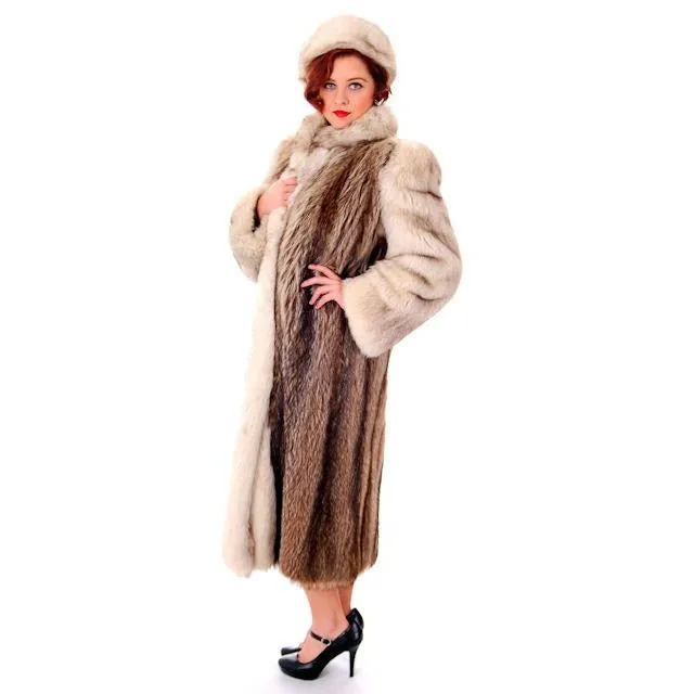 Vintage  Fox w/Raccoon Fur Maxi Coat Circa 1990s  w/ Matching Hat Paul Magder Furs