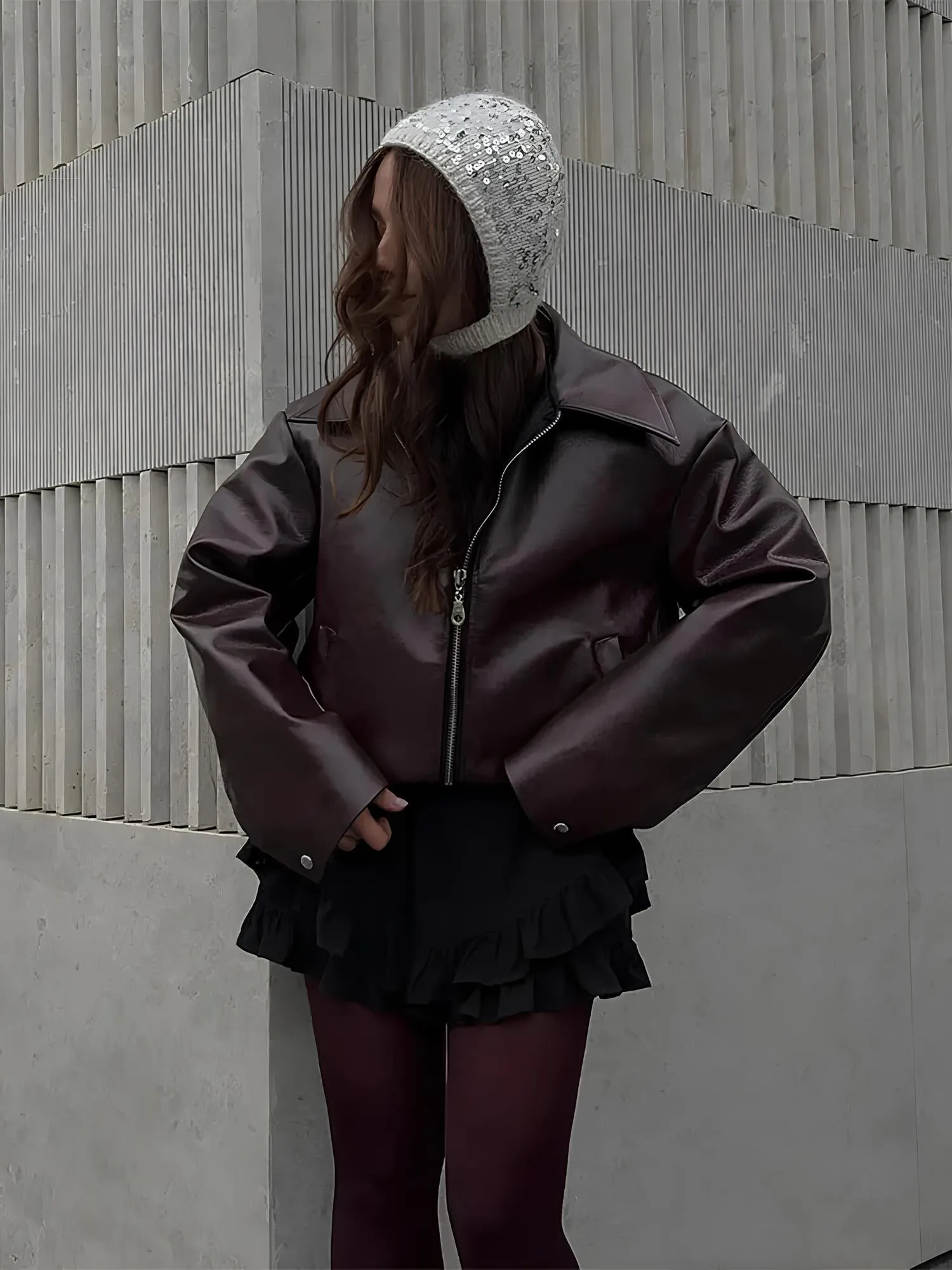 Vintage Lapel Zippers Spliced PU Leather Jacket