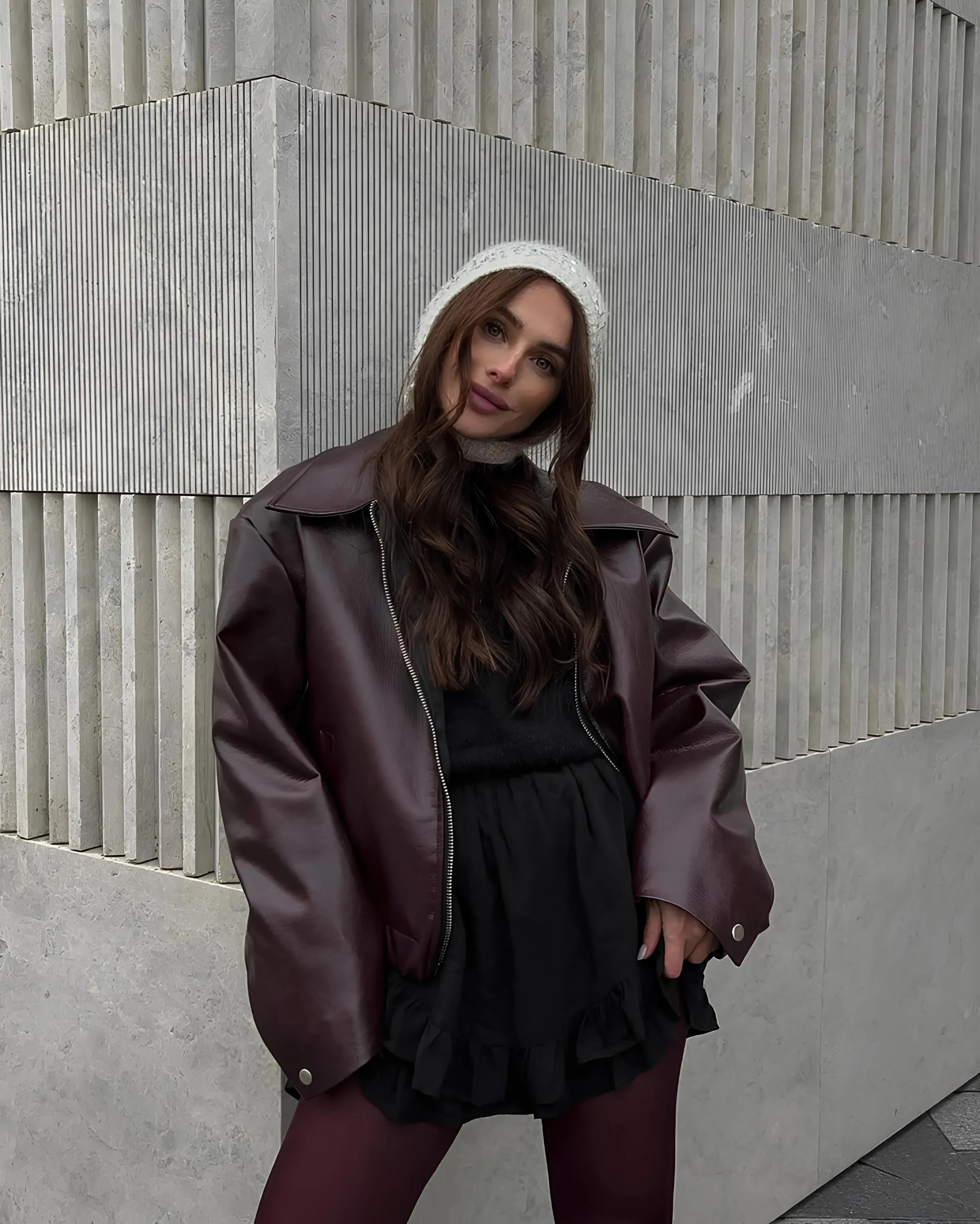 Vintage Lapel Zippers Spliced PU Leather Jacket