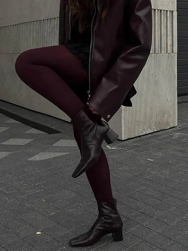 Vintage Lapel Zippers Spliced PU Leather Jacket