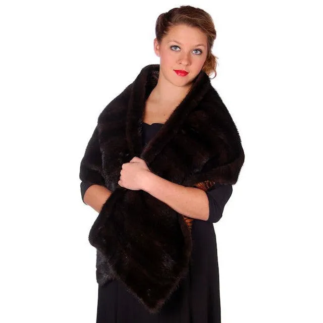 Vintage Stole Dark Brown Mink Extension Mod Print Lining Zipper 1970s