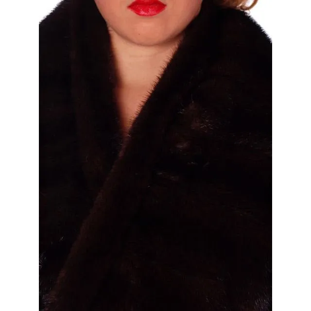 Vintage Stole Dark Brown Mink Extension Mod Print Lining Zipper 1970s