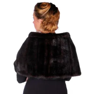 Vintage Stole Dark Brown Mink Extension Mod Print Lining Zipper 1970s
