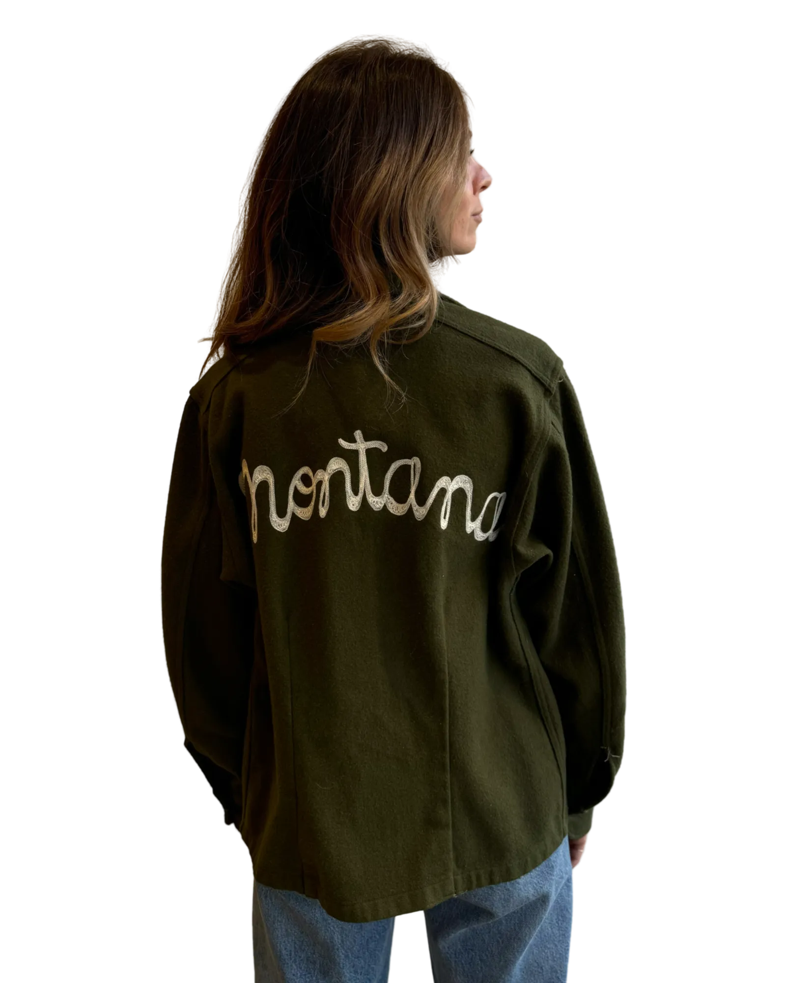 VINTAGE wool army jacket: Cream embroidery