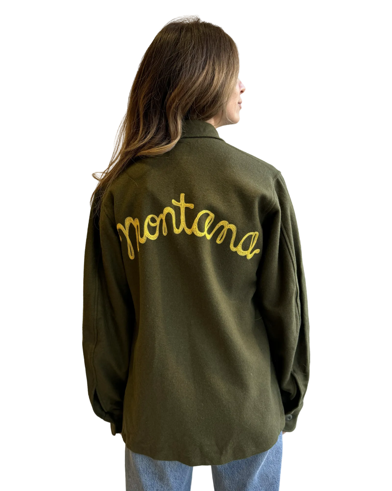 VINTAGE wool army jacket: yellow embroidery