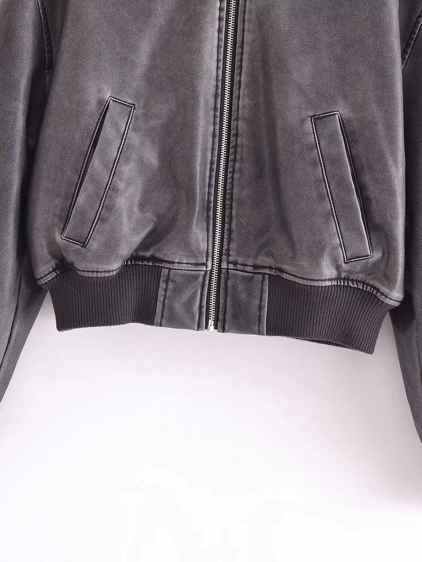 Washed Out Zip Up Bomber Jacket