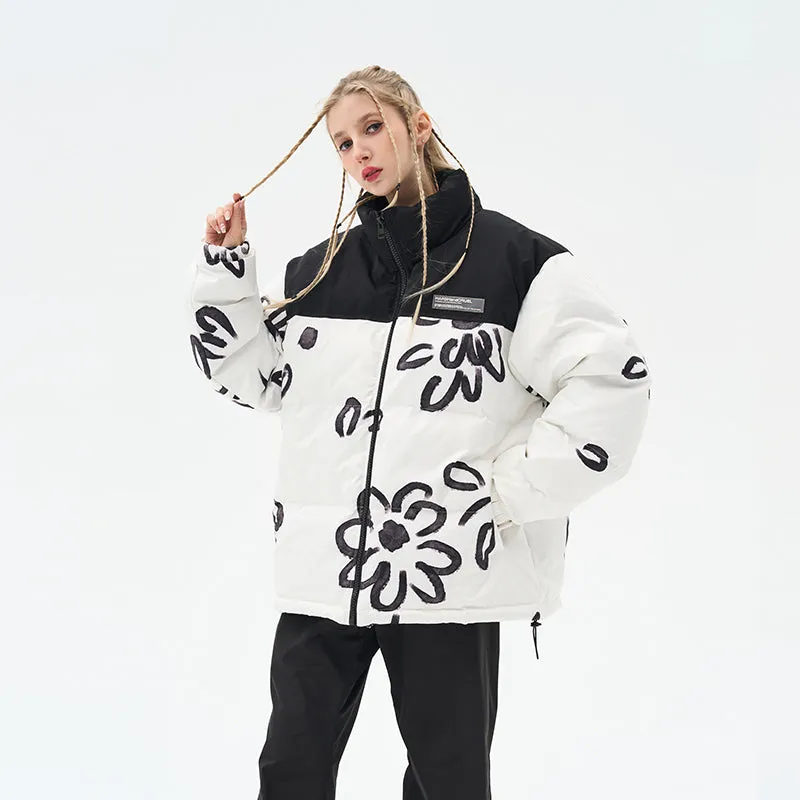 Watercolor Flowers Printed Down Jacket