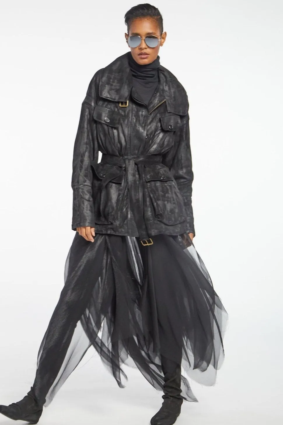 Waxed Suede 3/4 Long Padded Coat