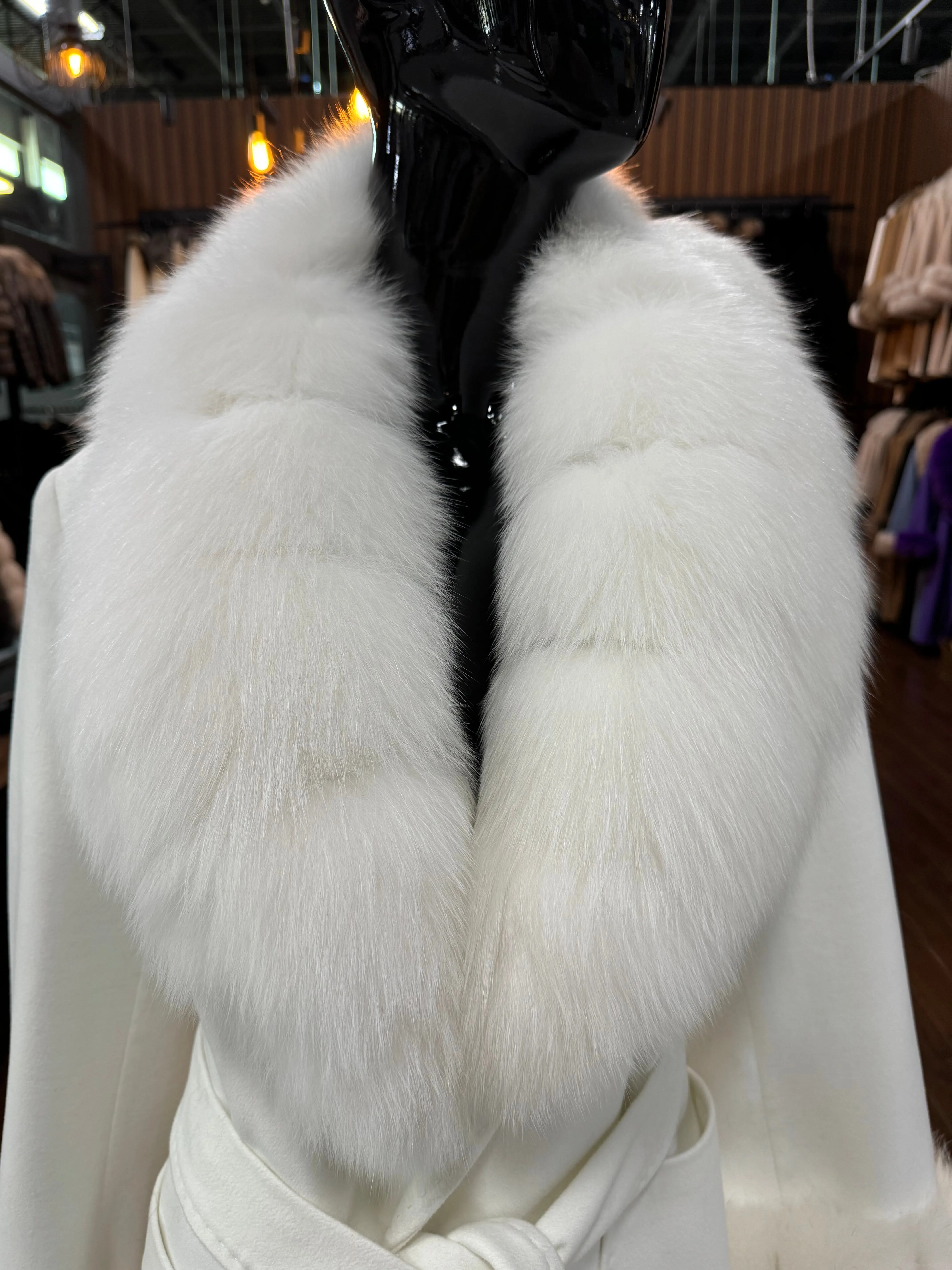 WHITE CASMERE AND FOX FUR COAT-SKU 1032