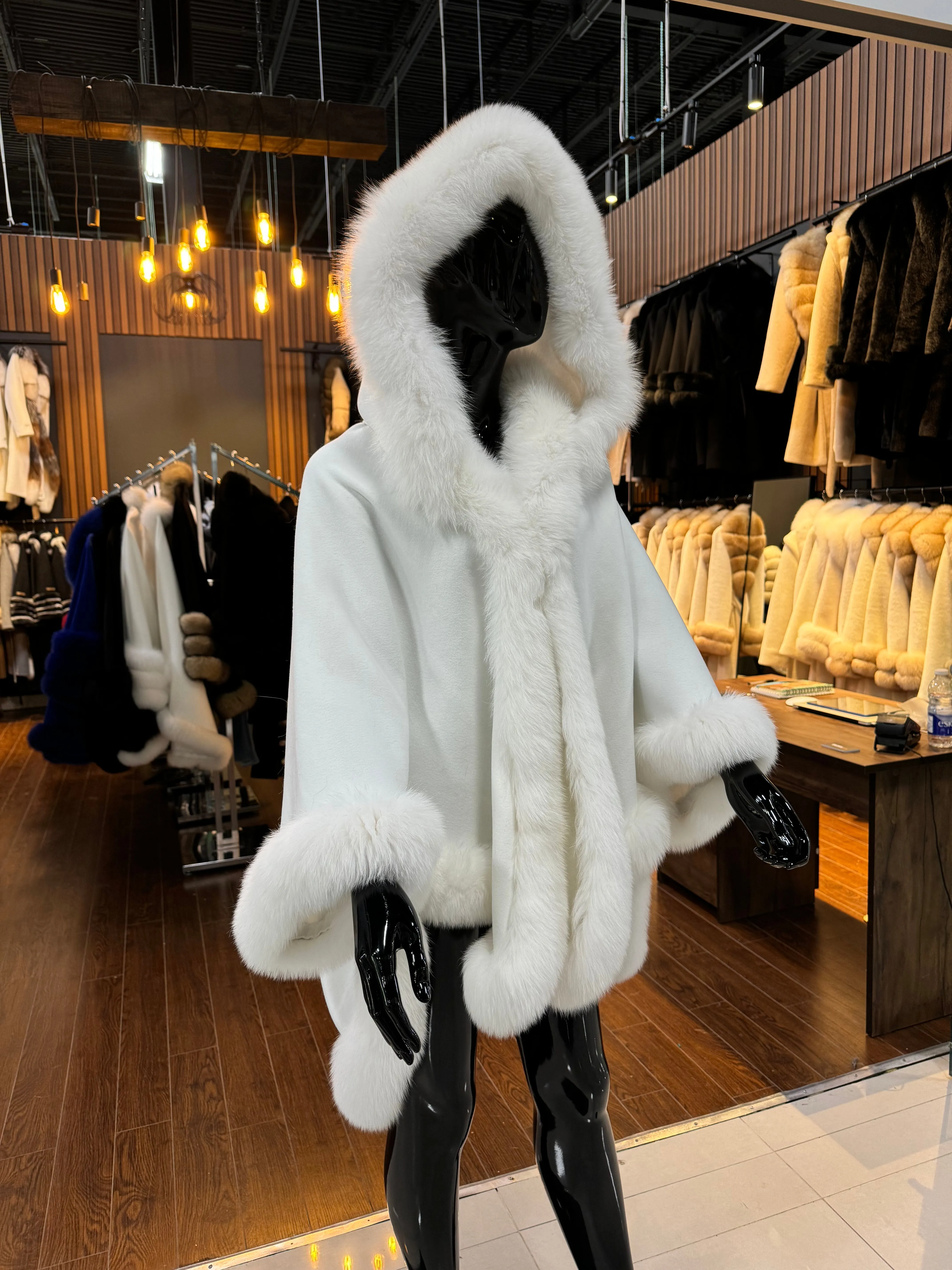 White Fox Fur Poncho