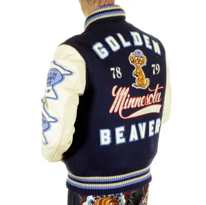 Whitesville Letterman by Sugar Cane Golden Beaver stadium jacket WV11793 128 WHIT4231