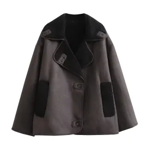 Winter Coat for Women Faux Fur Thick Lapel Warm Loose Fit Coat Jacket