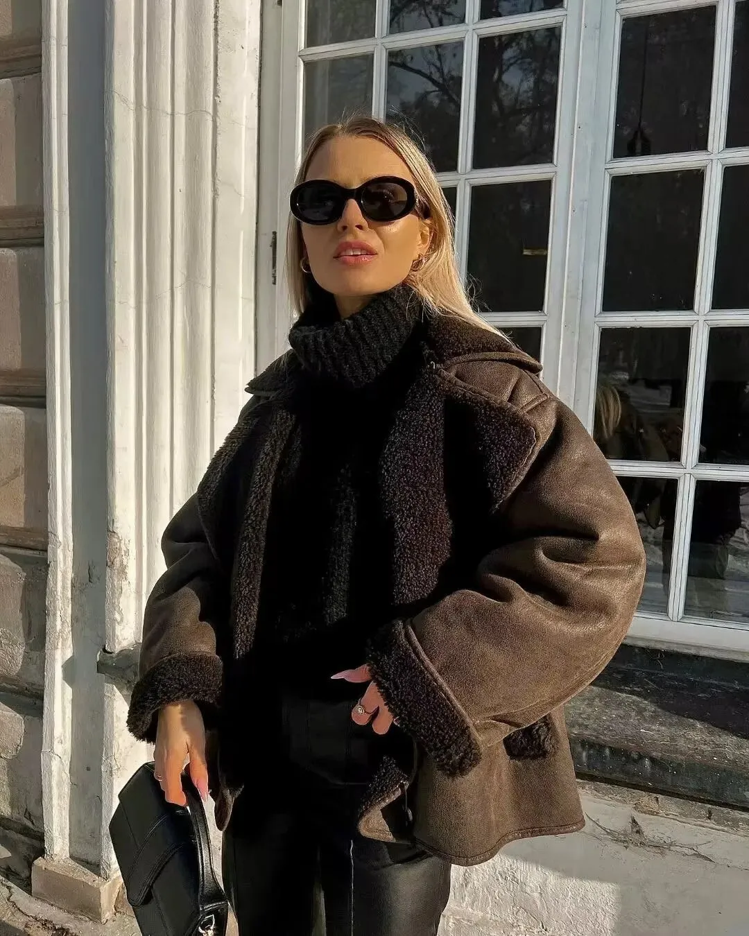 Winter Coat for Women Faux Fur Thick Lapel Warm Loose Fit Coat Jacket