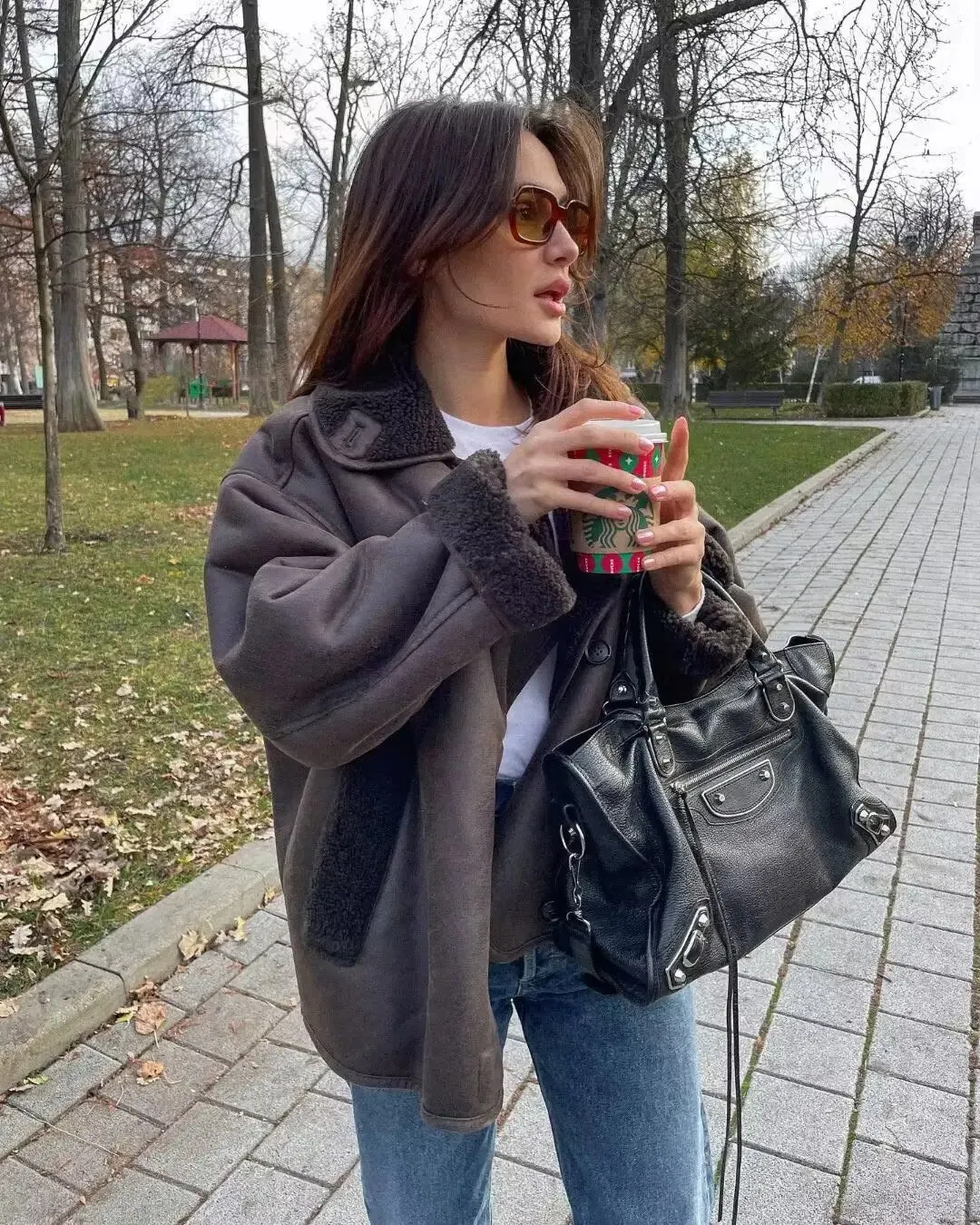 Winter Coat for Women Faux Fur Thick Lapel Warm Loose Fit Coat Jacket