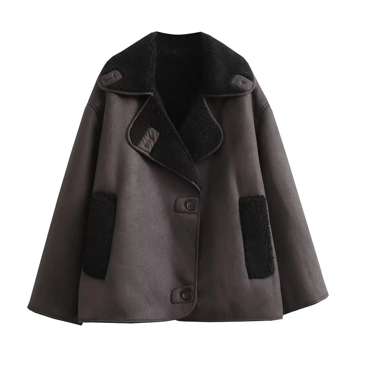 Winter Coat for Women Faux Fur Thick Lapel Warm Loose Fit Coat Jacket