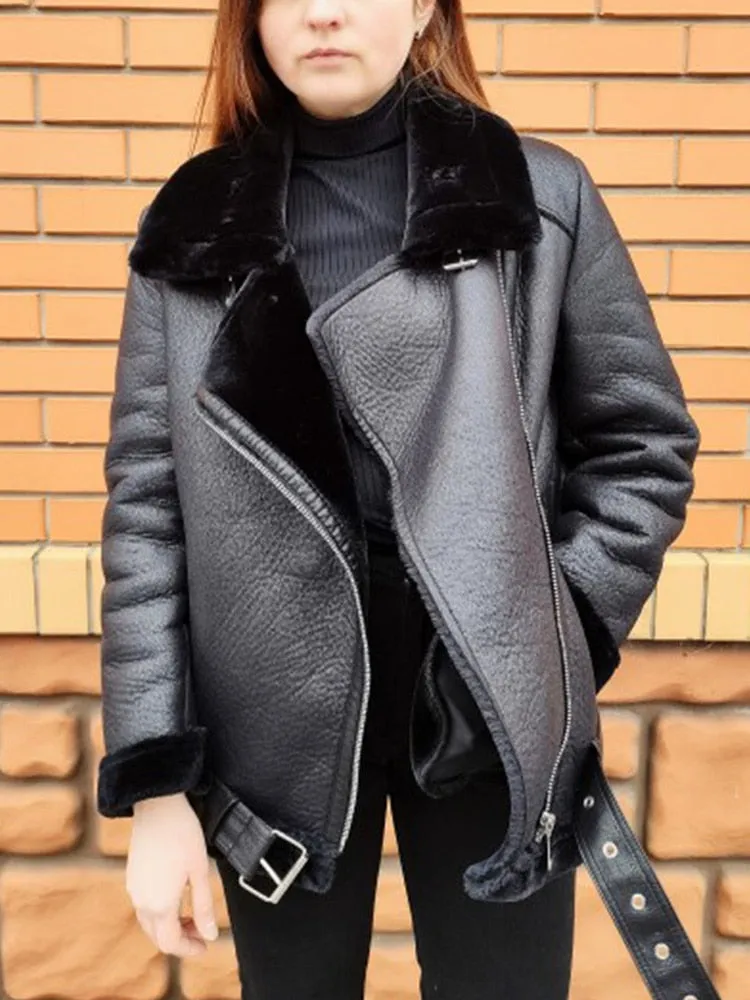 Winter Coats Women Thickness Faux Leather  Female  Jacket