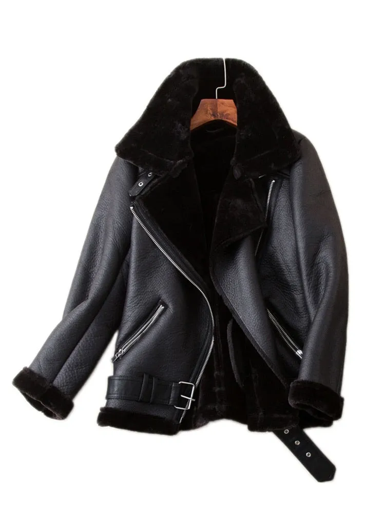 Winter Coats Women Thickness Faux Leather  Female  Jacket