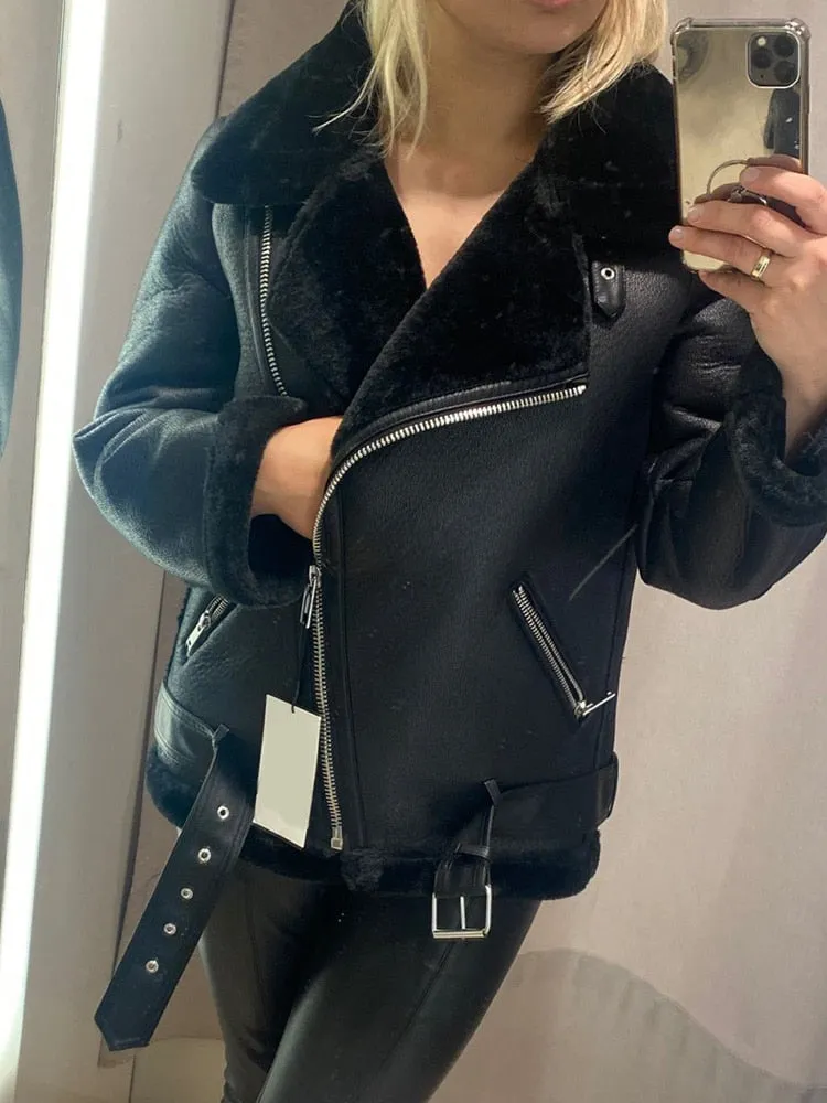 Winter Coats Women Thickness Faux Leather  Female  Jacket