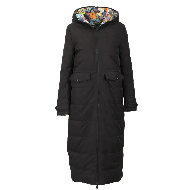 Winter Solid Color Long Sleeve Hooded Down Jacket
