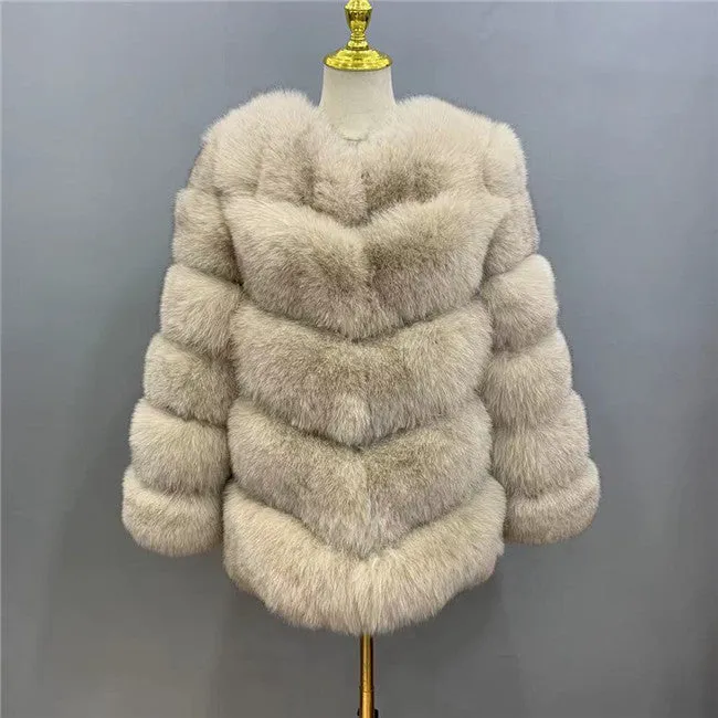 Winter Warm Fluffy White Fur Coats 2021 Real Fox Fur Coat Women