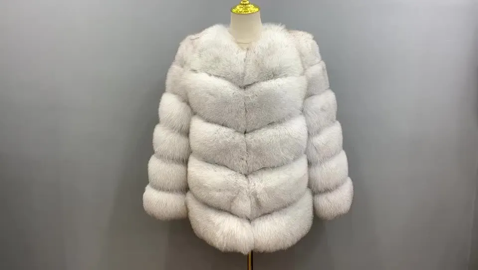Winter Warm Fluffy White Fur Coats 2021 Real Fox Fur Coat Women