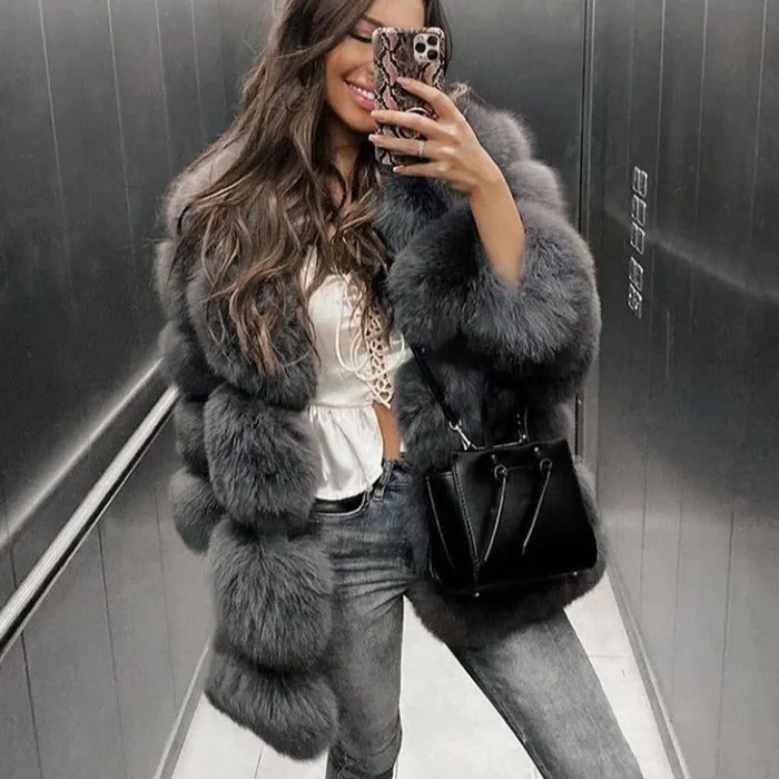 Winter Warm Fluffy White Fur Coats 2021 Real Fox Fur Coat Women