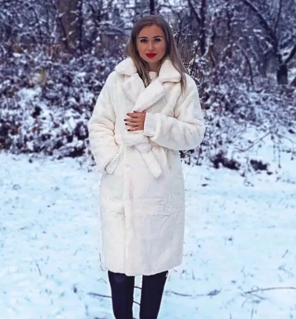 Winter Women High Quality Faux Rabbit Fur Coat Luxury Long Fur Coat Loose Lapel OverCoat Thick Warm Plus Size Female Plush Coats