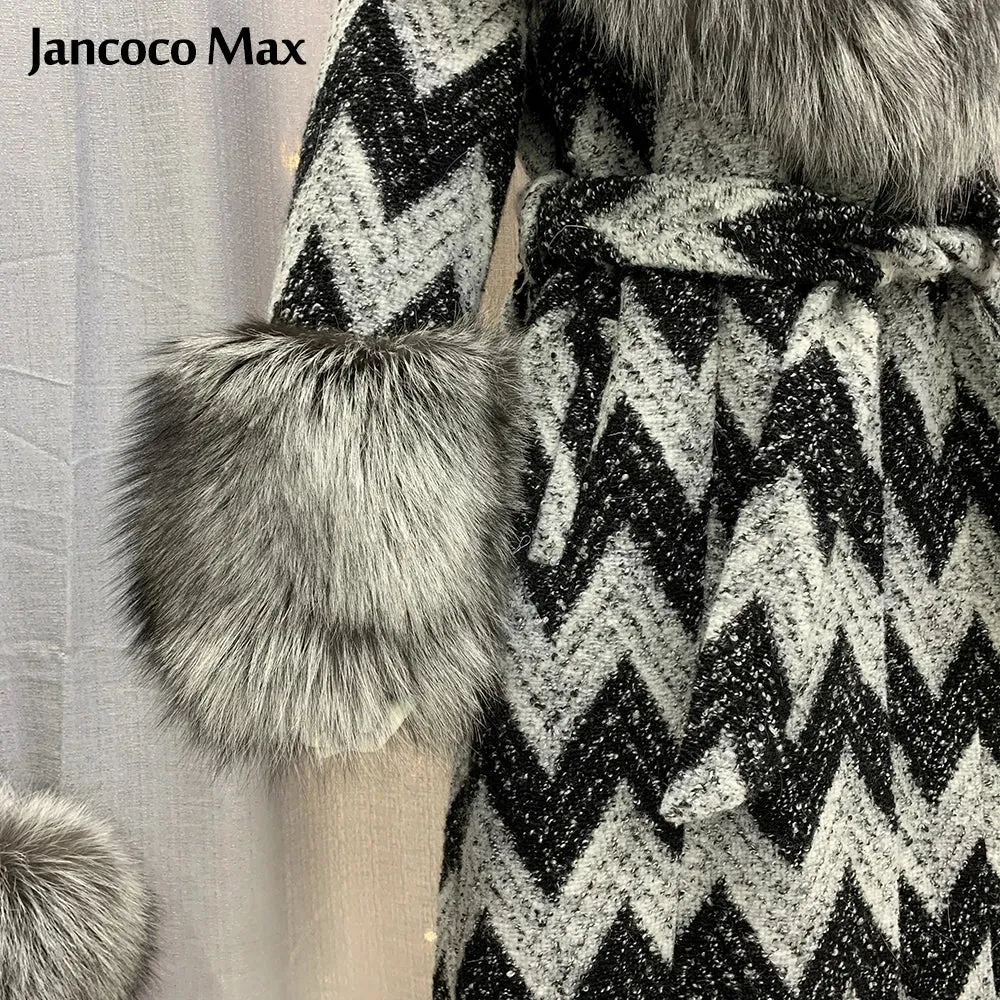 Winter Women Real Silver Fox Fur Coats Thick Warm Wool Coats Long Style